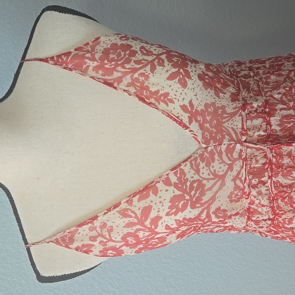 LAUNDRY BY SHELLI SEGAL Red Floral Midi Dress Ruched Waist Silk Sleeveless Sz 10 - Picture 2 of 13